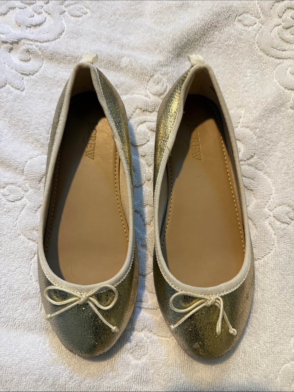 J. Crew Gold Metallic Ballet Flats with Bow Trim Toddler